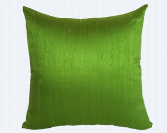 Spring green silk pillow. decorative Dupioni silk   cushion cover Luxury silk cushion. Custom made