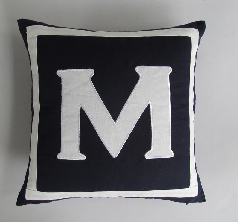 navy monogram pillow