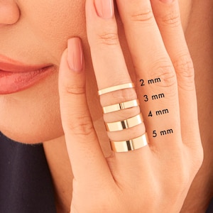 10k Solid Gold Wedding Band, 2mm-3mm-4mm-5mm Flat Wedding Band, Minimalist Wedding Ring, Plain Wedding Ring, Stacking Gold Ring.