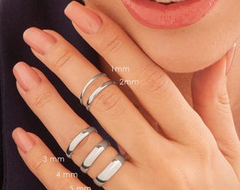 ドームポリッシュクラシックリングスターリングシルバーウェディングバンド•1 mm- 2 mm - 3 mm- 4 mm - 5 mm •