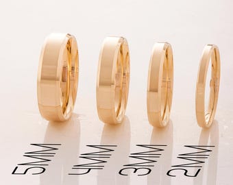18K Solid Gold Wedding Band 2mm 3mm 4mm 5mm • Classic Plain Gold Ring for Men & Women • Promise Ring • Beveled Edge Gold Band