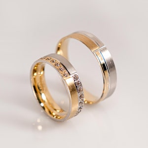 Massief gouden trouwring, heren dames trouwring set, trouwring heren, heren trouwring, geelgouden ring, gegraveerde ring, 10k-14k-18k