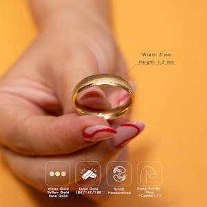 5 mm massief gouden herentrouwring, satijnen geborstelde ring, 10k, 14k, 18k massief gouden trouwring voor mannen, herenverlovingsring, herensieraden
