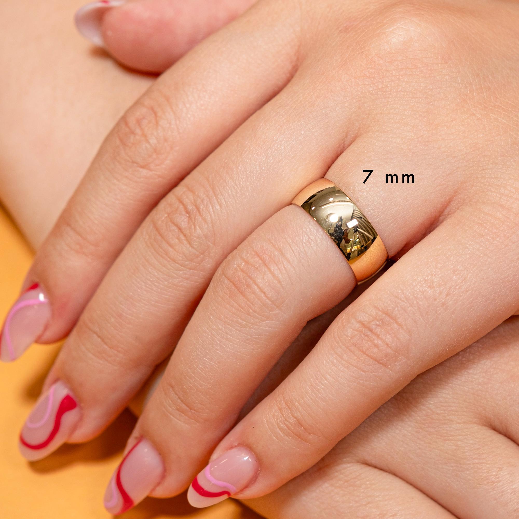 7mm Solid Gold Simple Wedding Band, 14k Thick Classic Wedding Ring, Dome Band for Women, Minimalist Comfort Fit Plain, His Hers Band Ring