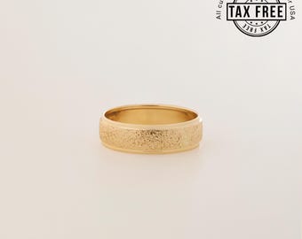5mm Stardust Textured Solid Gold Wedding Band, Handmade Jewelry