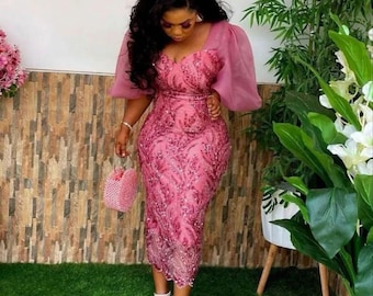Wedding Guest, Lace style,Owanbe ,Aso ebi dress, Women Dress, African Lace Gown, Dress for Women, Evening Dress, Nigerian Trendy gown,