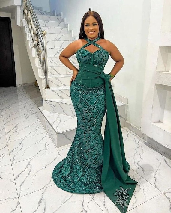 Ball Gown Nigerian Long Dresses Wedding Guest, Lace Style,Owanbe