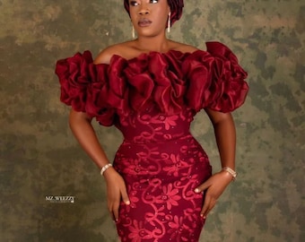 Wedding Guest, Lace style,Owanbe ,Aso ebi dress, Women Dress, African Lace Gown, Dress for Women, Evening Dress, Nigerian Trendy gown,