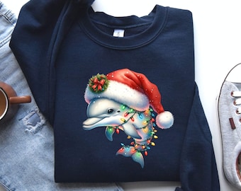Dolphin Christmas Sweatshirt: Santa Hat Dolphin Lover Gift