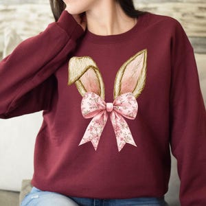 Coquette Bunny Ears Sweatshirt – Cute Easter Bunny Shirt, Aesthetic Soft Girl Spring Outfit, Rabbit Hoodie, Pastel Easter Gift for Women