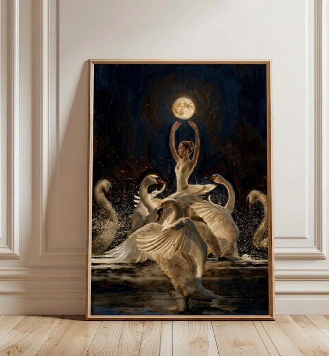 Swan Lake Ballerina Oil Painting Canvas, Moody Full Moon Ballet Art ...