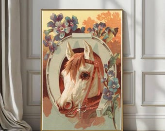 Lucky Horseshoes Wall Art, Framed Western Abstract Warm Brown Tones Canvas Print, Rustic Modern Farmhouse Decor for Living Room or Entryway
