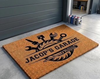 Dad Garage Doormat, Funny Father’s Day Doormat, Mechanic Dad Gift Rug, Garage Welcome Mat, Tool Lover Doormat, Dad Workshop Front Door Decor