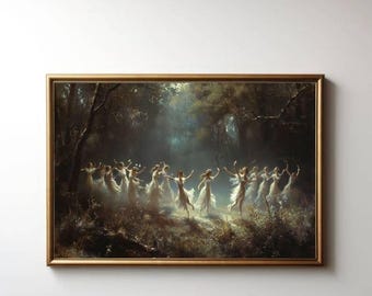 August Malmström "Dancing Fairies" Canvas, Dark Academia Cottagecore Vintage Oil Painting, Moody Fairy Ballet Wall Art, Large Wall Canvas