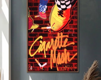 Retro Pop Art “Cigarette Mash” Wall Art, Graffiti Style Street Art Print, Vibrant Urban Poster, Colorful Modern Home Decor, Large Wall Art
