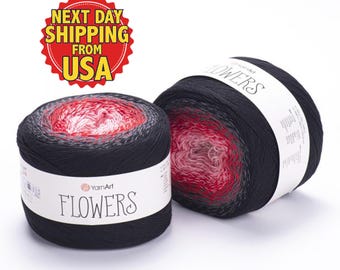 YarnArt Flowers – Multicolor Cake Yarn, 55% Cotton, Fingering Summer Yarn for Shawls, Dresses, Crochet & Knitting, 8.8 Oz, 1093 Yds