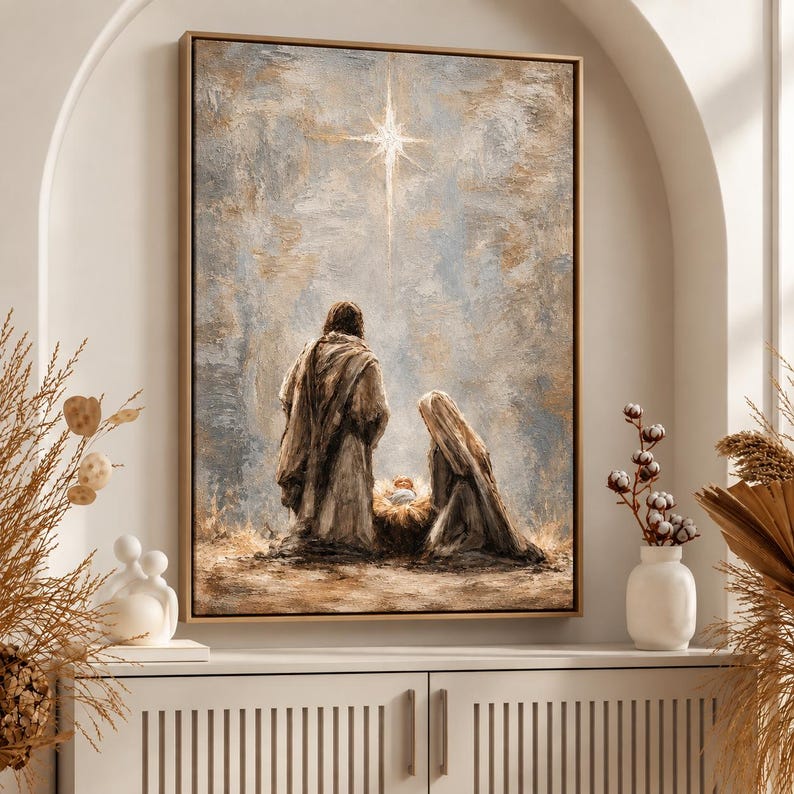 Nativity Scene Painting, Holy Family Canvas Art, Christmas Wall Decor ...