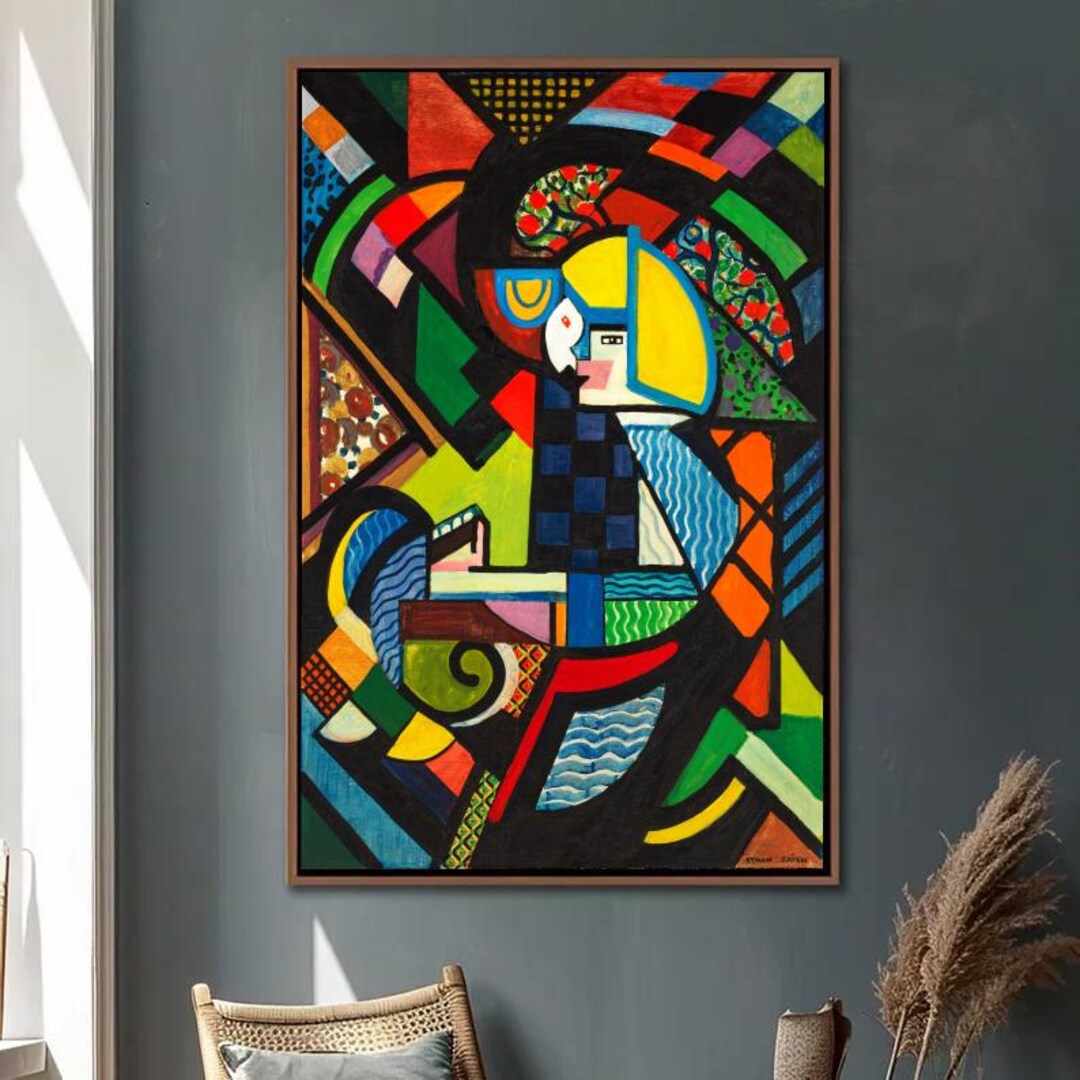Abstract Cubist Wall Art, Modern Colorful Portrait Painting, Geometric ...