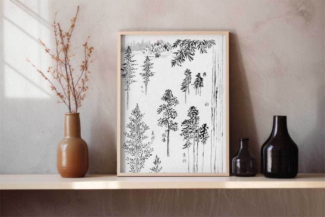 Large Forest Wall Art Print, Japanese Ink Landscape Canvas, Zen Nature ...