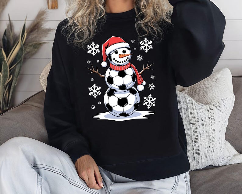 Christmas Soccer Snowman Sweatshirt: Holiday Soccer Ball Tee image 3