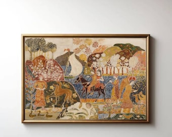Medieval Art, Tapestry Print, Byzantine Art, Religious Art, Maximalist Decor, Vintage Art, Biblical Scene, Folk Art, Muted Colors Canvas