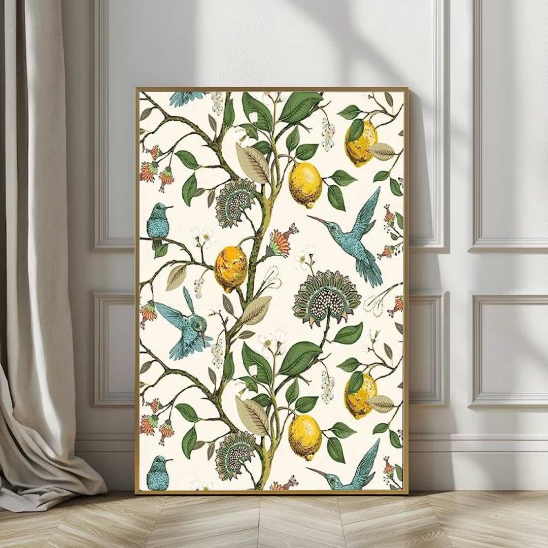 Vintage Lemon Botanical Wall Art, Bird Illustration Art, Cottagecore ...