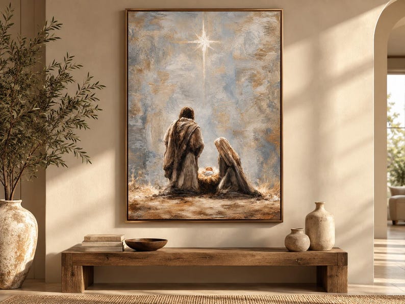 Nativity Scene Painting, Holy Family Canvas Art, Christmas Wall Decor ...