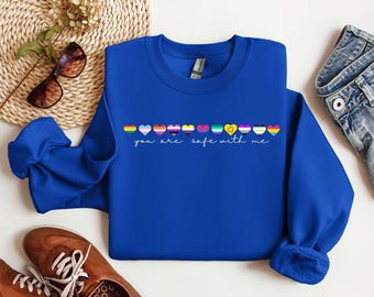LGBT Pride Shirt: You Are Safe With Me Rainbow Heart Tee