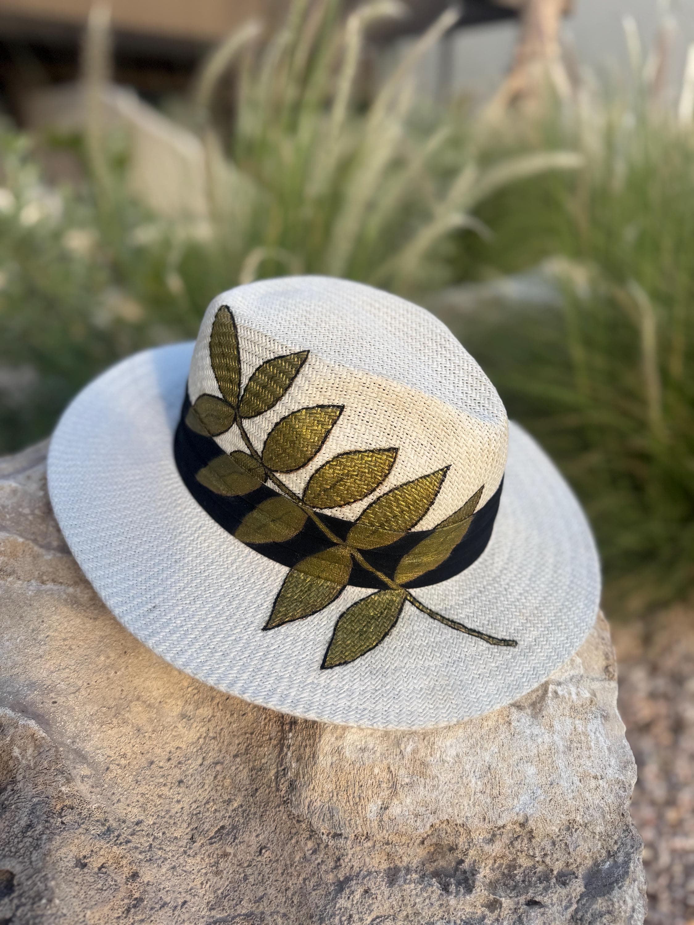 Custom Hand Painted Fedora Hat Black And Blue Painted In Detail Unisex Size M Freddie Negrete Blue Wool Lowrider Brim Fedora Hat Rose  main image 2