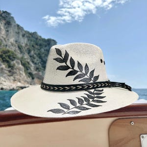 Fedora Hand Painted Custom Made Hat. Resort wear, Beach Hat, Handmade Sun Hat, Wearable art.