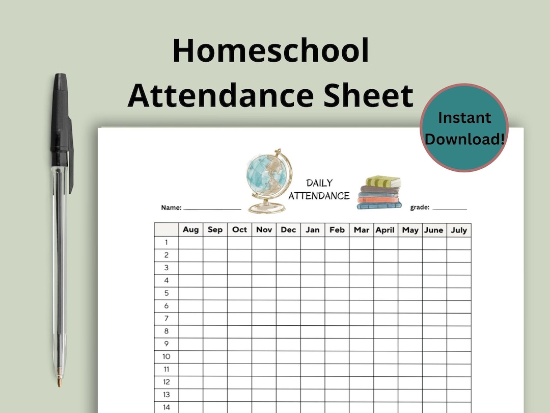 Homeschool Attendance Tracker Log- Printable Attendance Sheet to Keep ...