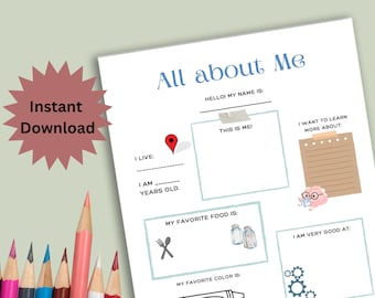 All About Me Worksheet for Kids -First Day of School Printable