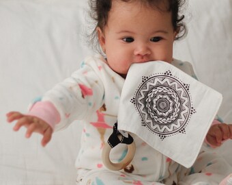Organic Cotton Baby Crinkle Toy with Maple Teething Ring