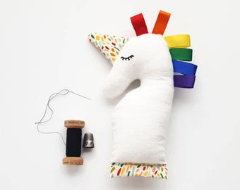 Rainbow Unicorn Rattle, Organic Cotton Baby Toy