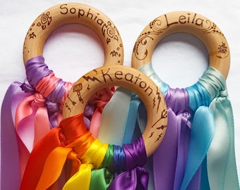 Personalized Gifts for Kids - Rainbow Ribbon Wand - Rainbow Hand Kite, Rainbow Toys, Unique Gifts for Kids, Waldorf Toys, Montessori Toys