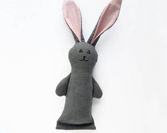 Organic Cotton Stuffed Bunny Rattle - Crinkle Ear Easter Basket Toy