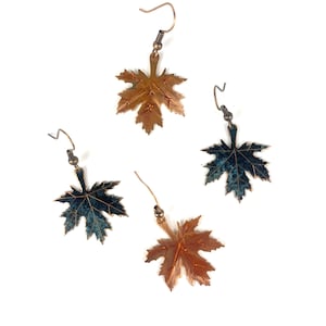 Ahornblatt Ohrringe. echte Patina Farbe Blatt Ohrringe, Kupfer Ahornblatt, handgemachte Kupfer Patina Ahornblatt. Blatt mit Patina, Meeresfarben