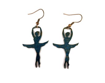 Copper Ballet Dancer Earrings: Patina Jewelry