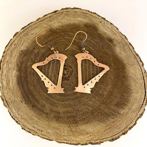 Harp earrings, Jewelry for harp lovers,Handmade harp,copper harp,stringed musical instrument earrings,Gift for a music lover,Harp enthusiast