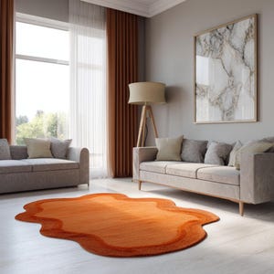 Burnt Orange Irregular Shape Rug – Modern Hand Tufted Wool Carpet for Living Room, Bedroom & Office | Cozy Statement 5x8