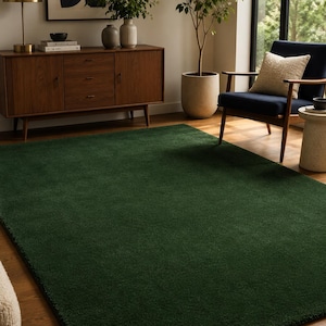 Hand-Tufted Forest Green Wool Rug, Organic Modern Living Room Carpet