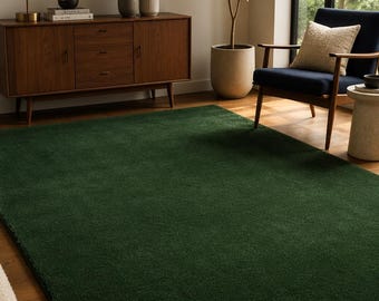 Hand-Tufted Forest Green Wool Rug, Organic Modern Living Room Carpet