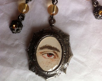 Gothic Eye Miniature Hand-Painted Beaded Pendant Necklace Original Painting Vampire