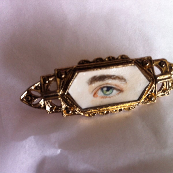 Hand-painted Eye Miniature Portrait Brooch Original Watercolor Pin