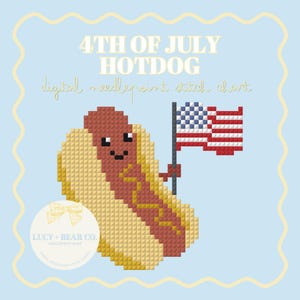 Fourth of July Hotdog Needlepoint Stitch Chart - Instant digital PDF download
