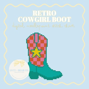 Retro Cowgirl Stiefel Nadelspitze Stichmuster - Sofortiger digitaler PDF Download