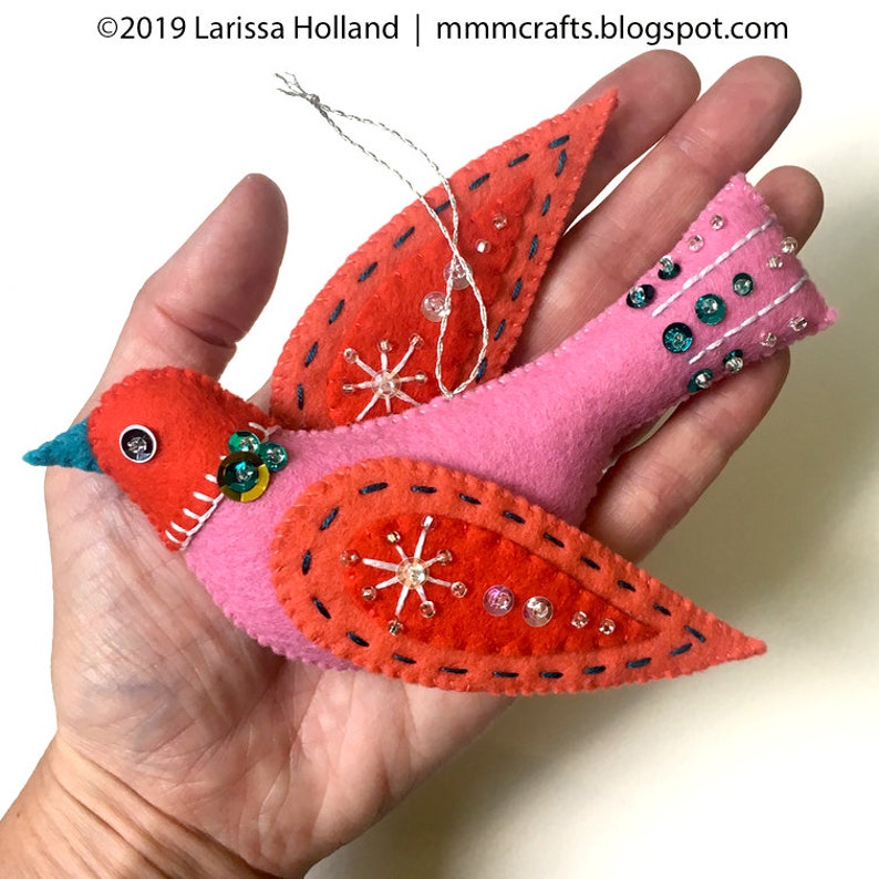 Snow Bird PDF pattern for a hand sewn wool felt ornament image 5