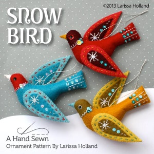 Snow Bird PDF pattern for a hand sewn wool felt ornament image 1