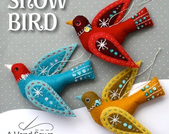 Snow Bird PDF pattern for a hand sewn wool felt ornament