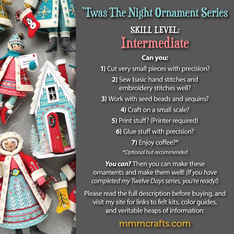Paquete de patrones en PDF de Twas The Night 1-3 para adornos navideños de fieltro de lana cosidos a mano imagen 7
